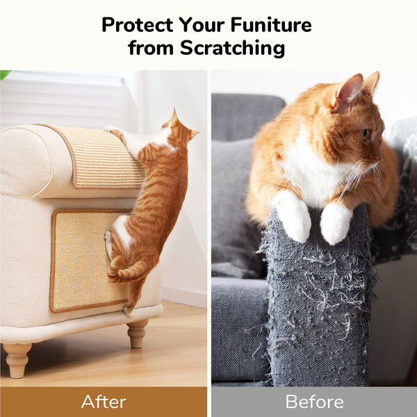 FUKUMARU 2 Packs Cat Scratching Mat, 23.6 x 15.7 Inch Natural Sisal Cat Scratch Pad Mats for Indoor Cats, Horizontal Cats Wall Scratcher Kitten Floor Rug with Sticky Tape, Furniture Protector