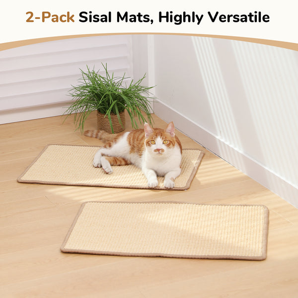 FUKUMARU 2 Packs Cat Scratching Mat, 23.6 x 15.7 Inch Natural Sisal Cat Scratch Pad Mats for Indoor Cats, Horizontal Cats Wall Scratcher Kitten Floor Rug with Sticky Tape, Furniture Protector
