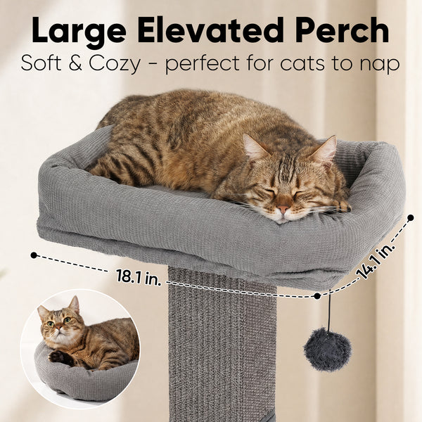 FUKUMARU Cat Scratching Post, Retro-Style Tall Scratch Posts with Perch for Infoor Cats Adults, Large Cat Scratcher Tower with Bed, Natural Sisal & Solid Wood