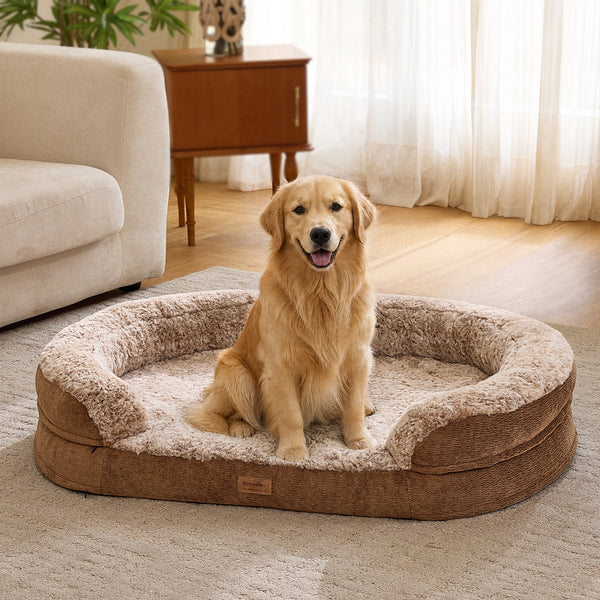 FUKUMARU Large Thickened Dog Couch Bed, Orthopedic, Waterproof & Washable | Heavy Duty Dog Sofa with 4" Extra-Thick Egg-Crate Foam, Relieves Joint Pressure, Fully Removable, Fits Medium to Large Dogs