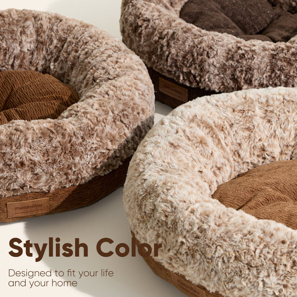 FUKUMARU Extra Thick Plush Dog Bed, Calming Donut, Anti-Anxiety & Washable | Heavy-Duty Super Soft Pet Bed for Cats and Dogs, Orthopedic Memory Foam & PP Cotton Fill