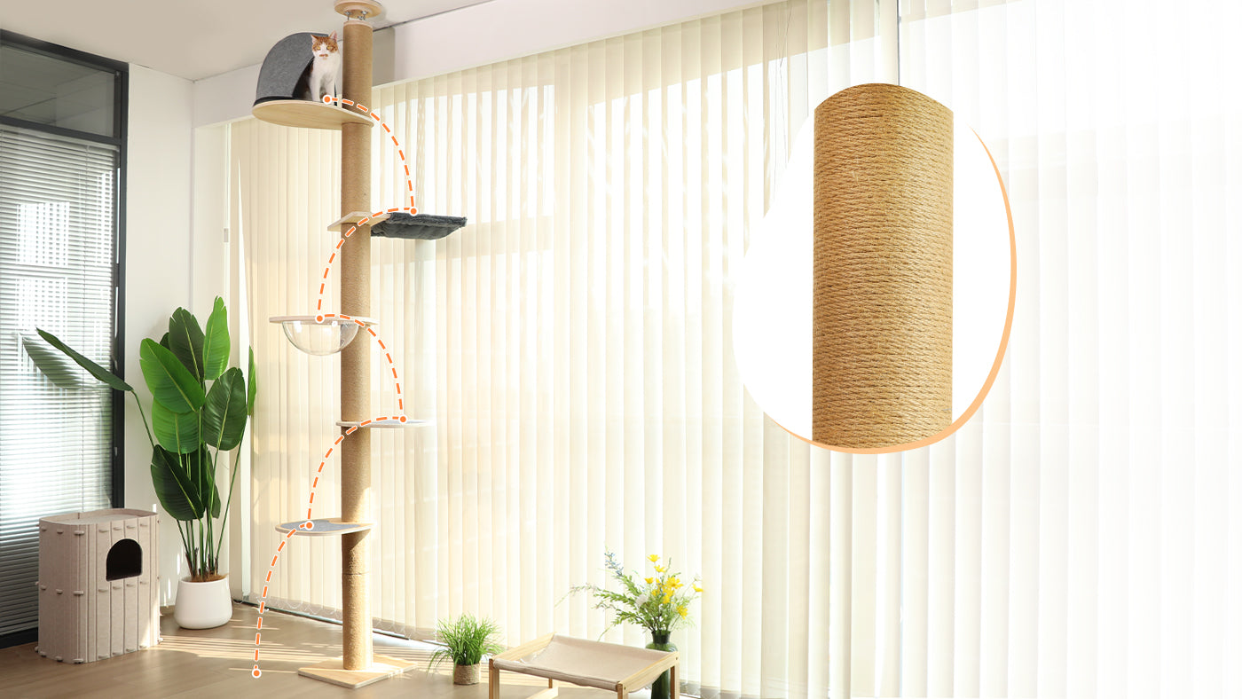 FUKUMARU Floor to Ceiling Cat Tree, 6 Level Adjustable Height (5.7-9.8