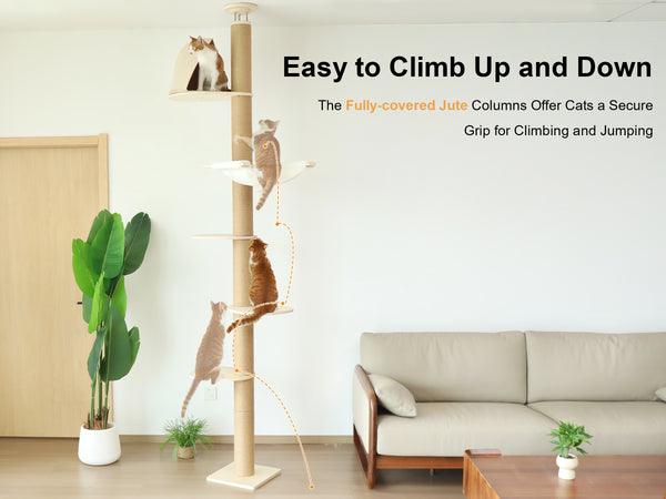 FUKUMARU Floor to Ceiling Cat Tree, 6 Level Adjustable Height (7-10 ft)- Beige