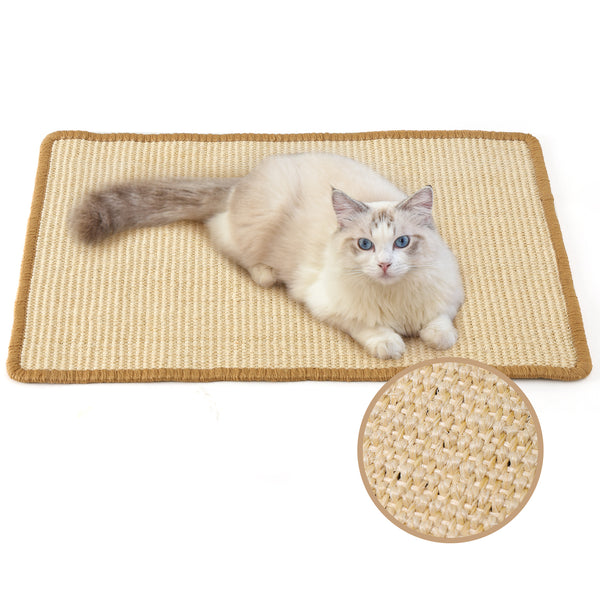 FUKUMARU Cat Scratcher Mat, 60 X 40 cm Natural Sisal Cat Scratch Mats, Horizontal Cat Floor Scratching Pad Rug, Protect Couch and Carpets