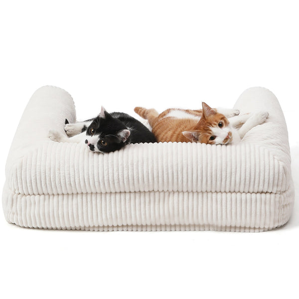 FUKUMARU Cat Couch Bed, Corduroy Cozy Cat Bed - FUKUMARU