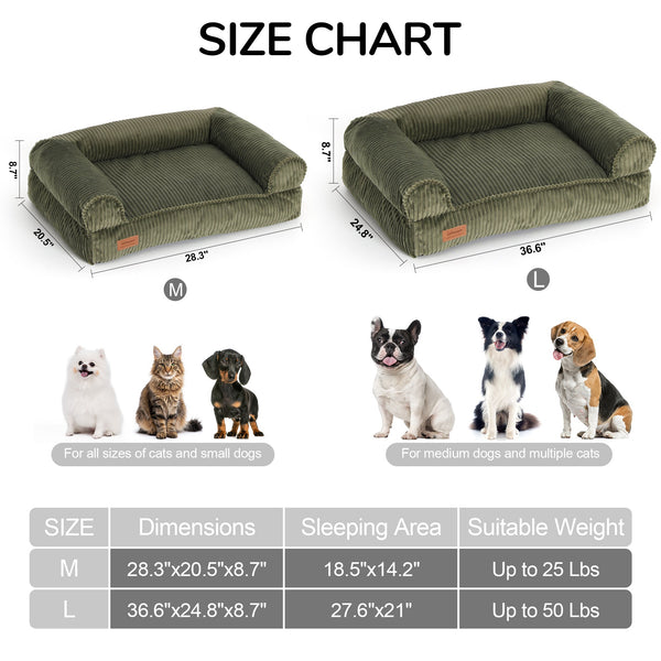 FUKUMARU Cat Couch Bed, Corduroy Cozy Cat Bed, Green - FUKUMARU