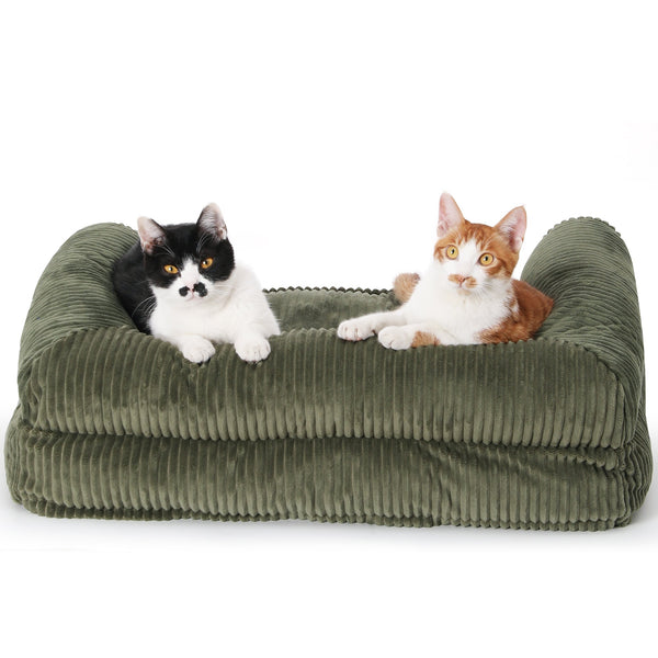 FUKUMARU Cat Couch Bed, Corduroy Cozy Cat Bed, Green - FUKUMARU