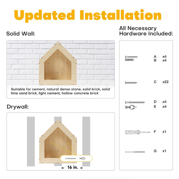FUKUMARU Cat House Wall Mounted, 15.5x11.8x18 Inches - FUKUMARU