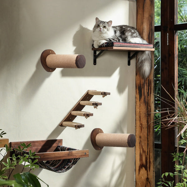 FUKUMARU Cat Wall Furniture, 11.8 Inch Cats Shelves for Drywall, Walnut Wood - FUKUMARU