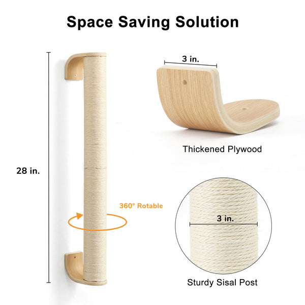 FUKUMARU Cat Wall Scratcher, 28" Wall Mounted Kitten Scratching Post - FUKUMARU