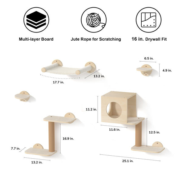 FUKUMARU Cat Wall Shelves, 5 - Piece - FUKUMARU
