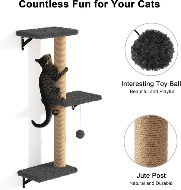 FUKUMARU Cat Wall Shelves Stable & Safe 4 in 1 Large Cat Walls Furniture Set - FUKUMARU
