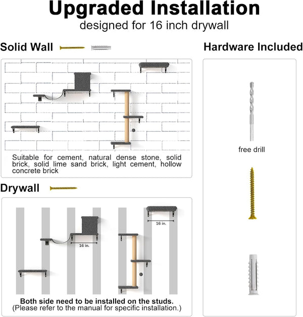 FUKUMARU Cat Wall Shelves Stable & Safe 4 in 1 Large Cat Walls Furniture Set - FUKUMARU