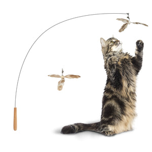 FUKUMARU Cat Wand Toy, 35.5 Inch Cat Feather Propeller Toy with Bell - FUKUMARU