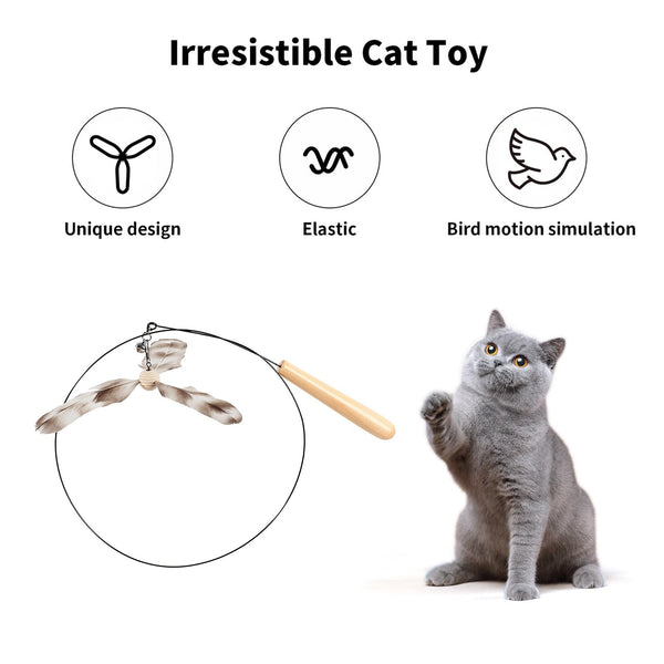 FUKUMARU Cat Wand Toy, 35.5 Inch Cat Feather Propeller Toy with Bell - FUKUMARU