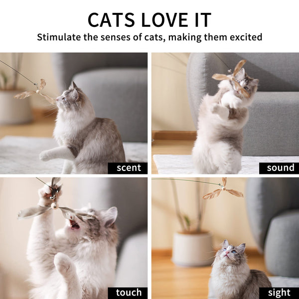 FUKUMARU Cat Wand Toy, 35.5 Inch Cat Feather Propeller Toy with Bell - FUKUMARU