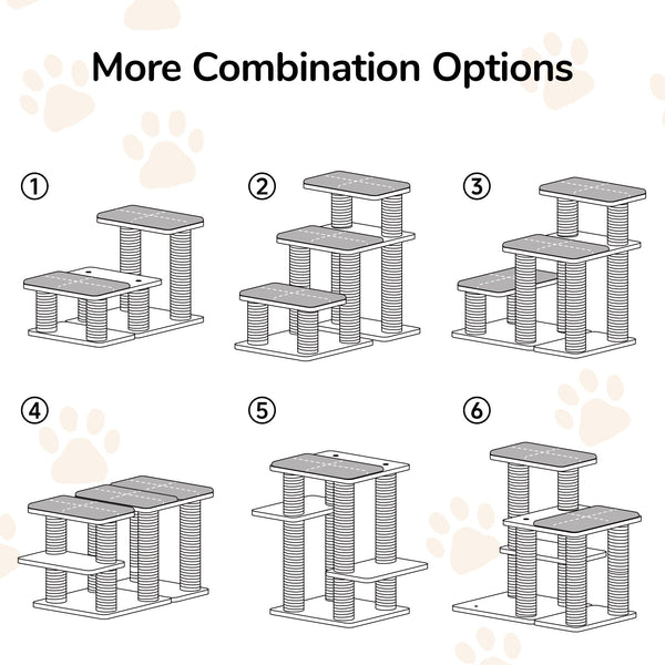 FUKUMARU Dog Stairs, Solid Wood Pet Stairs with Cat Scratching Post - FUKUMARU