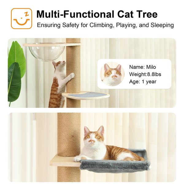 FUKUMARU Floor to Ceiling Cat Tree, 6 Level Adjustable Height (5.7 - 9.8 ft) - FUKUMARU