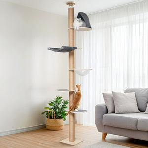 FUKUMARU Floor to Ceiling Cat Tree, 6 Level Adjustable Height (5.7 - 9.8 ft) - FUKUMARU