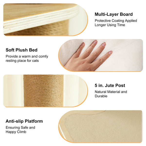 FUKUMARU Floor to Ceiling Cat Tree, 6 Level Adjustable Height (7 - 10 ft) - Beige - FUKUMARU