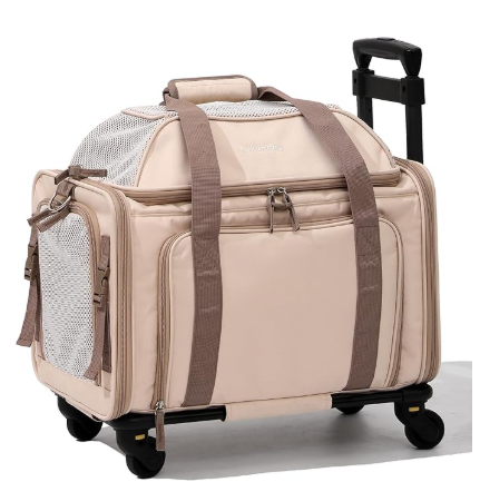 FUKUMARU Cat Carrier with Wheels, 18x11x11 Expandable Soft Cat Travel Carrier, Airline Approved Dog Carrier, Sturdy Rolling Cat Carrier with Anti-Scratch Mesh, Escape-Proof Pet Carrier for Cat
