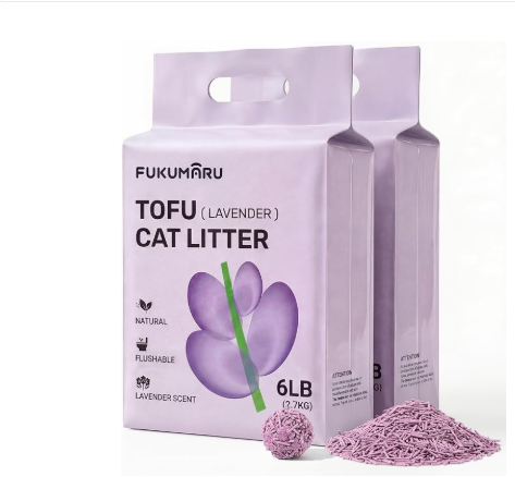 FUKUMARU Tofu Cat Litter, 12lb - Lavender Scent, Firm Clumping, Natural Odor Control, Low Dust, Flushable Plant-Based Pellets