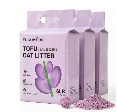 FUKUMARU Tofu Cat Litter, 12lb - Lavender Scent, Firm Clumping, Natural Odor Control, Low Dust, Flushable Plant-Based Pellets